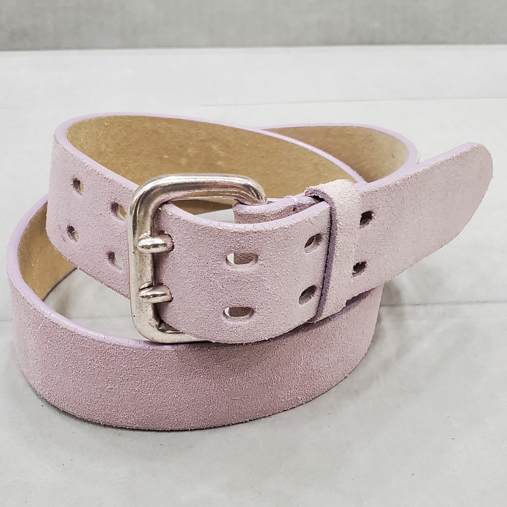 Express belt women's medium dusty violet suede leather brushed silver buckle